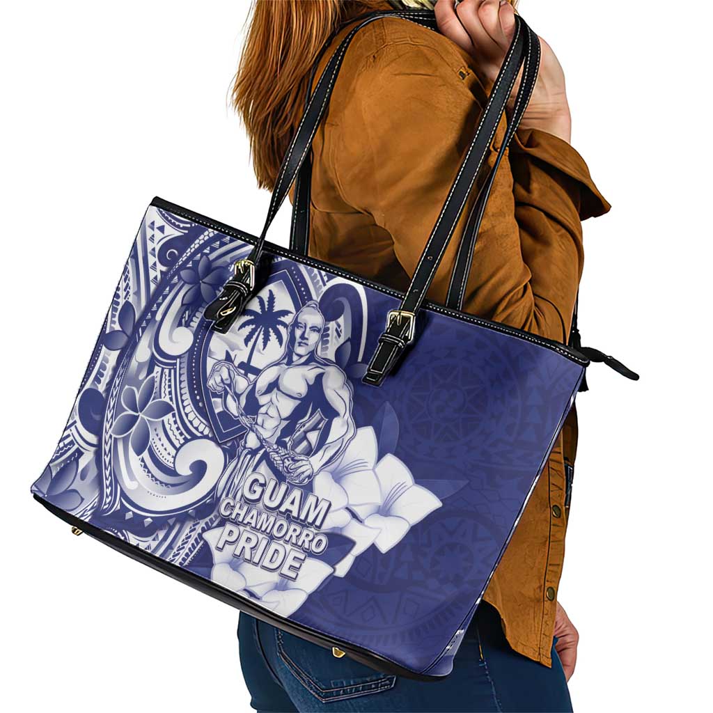 Guam Chief Quipuha Leather Tote Bag Polynesian Pattern With Guasali Flowers