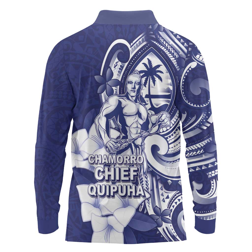 Guam Chief Quipuha Long Sleeve Polo Shirt Polynesian Pattern With Guasali Flowers