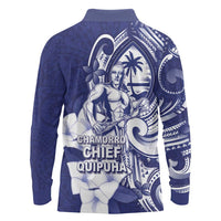 Guam Chief Quipuha Long Sleeve Polo Shirt Polynesian Pattern With Guasali Flowers