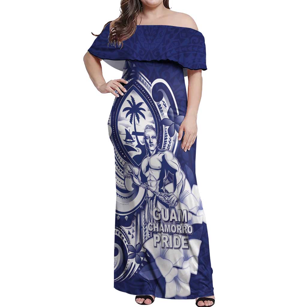 Guam Chief Quipuha Off Shoulder Maxi Dress Polynesian Pattern With Guasali Flowers