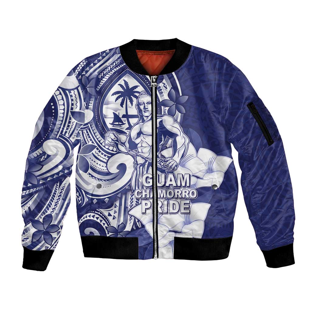 Guam Chief Quipuha Sleeve Zip Bomber Jacket Polynesian Pattern With Guasali Flowers