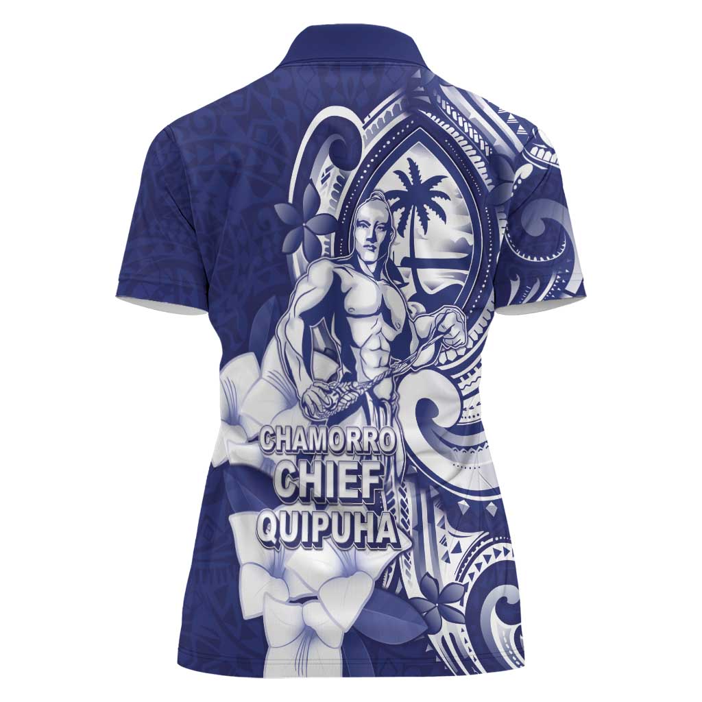 Guam Chief Quipuha Women Polo Shirt Polynesian Pattern With Guasali Flowers