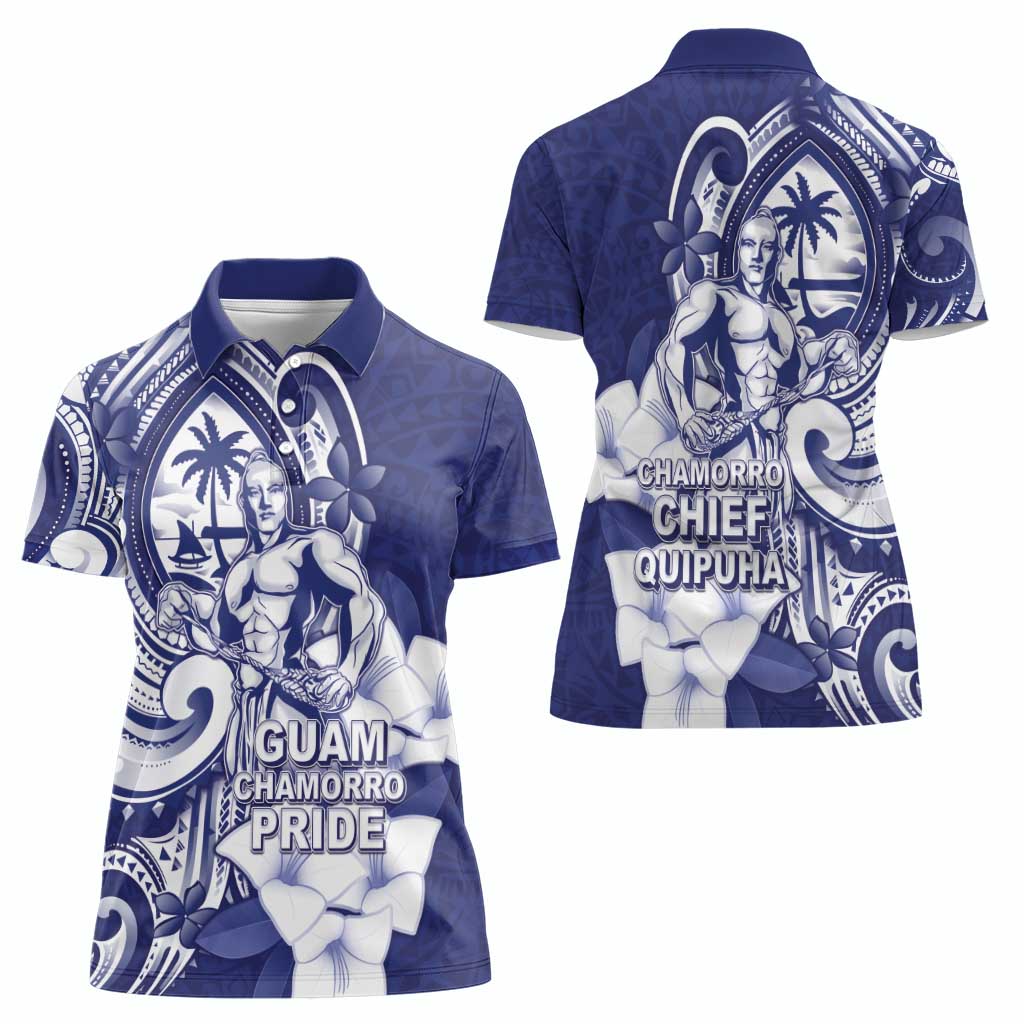 Guam Chief Quipuha Women Polo Shirt Polynesian Pattern With Guasali Flowers