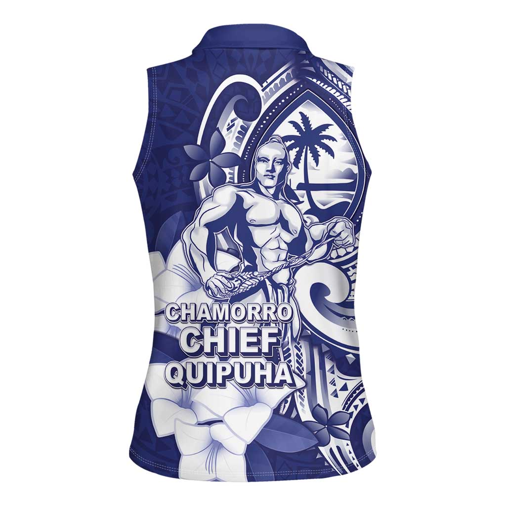 Guam Chief Quipuha Women Sleeveless Polo Shirt Polynesian Pattern With Guasali Flowers