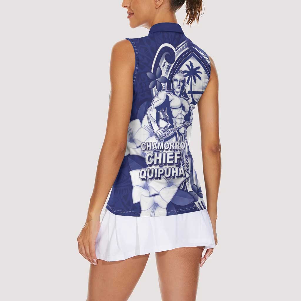 Guam Chief Quipuha Women Sleeveless Polo Shirt Polynesian Pattern With Guasali Flowers