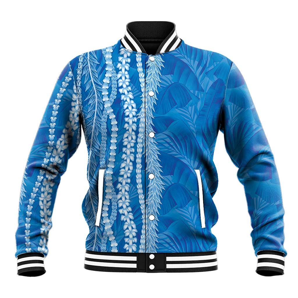 Hawaii Prince Kuhio Baseball Jacket Blue Hawaiian Lau Maia With Leis LT05 Unisex Blue - Polynesian Pride