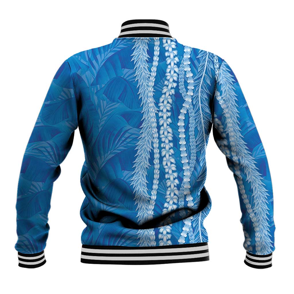 Hawaii Prince Kuhio Baseball Jacket Blue Hawaiian Lau Maia With Leis LT05 - Polynesian Pride