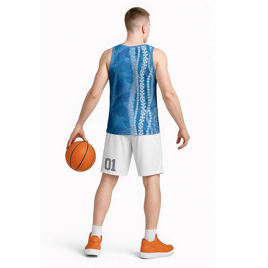 Hawaii Prince Kuhio Basketball Jersey Blue Hawaiian Lau Maia With Leis LT05 - Polynesian Pride