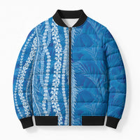 Hawaii Prince Kuhio Bomber Puffer Jacket Blue Hawaiian Lau Maia With Leis LT05 Unisex Blue - Polynesian Pride