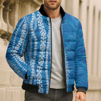 Hawaii Prince Kuhio Bomber Puffer Jacket Blue Hawaiian Lau Maia With Leis LT05 - Polynesian Pride