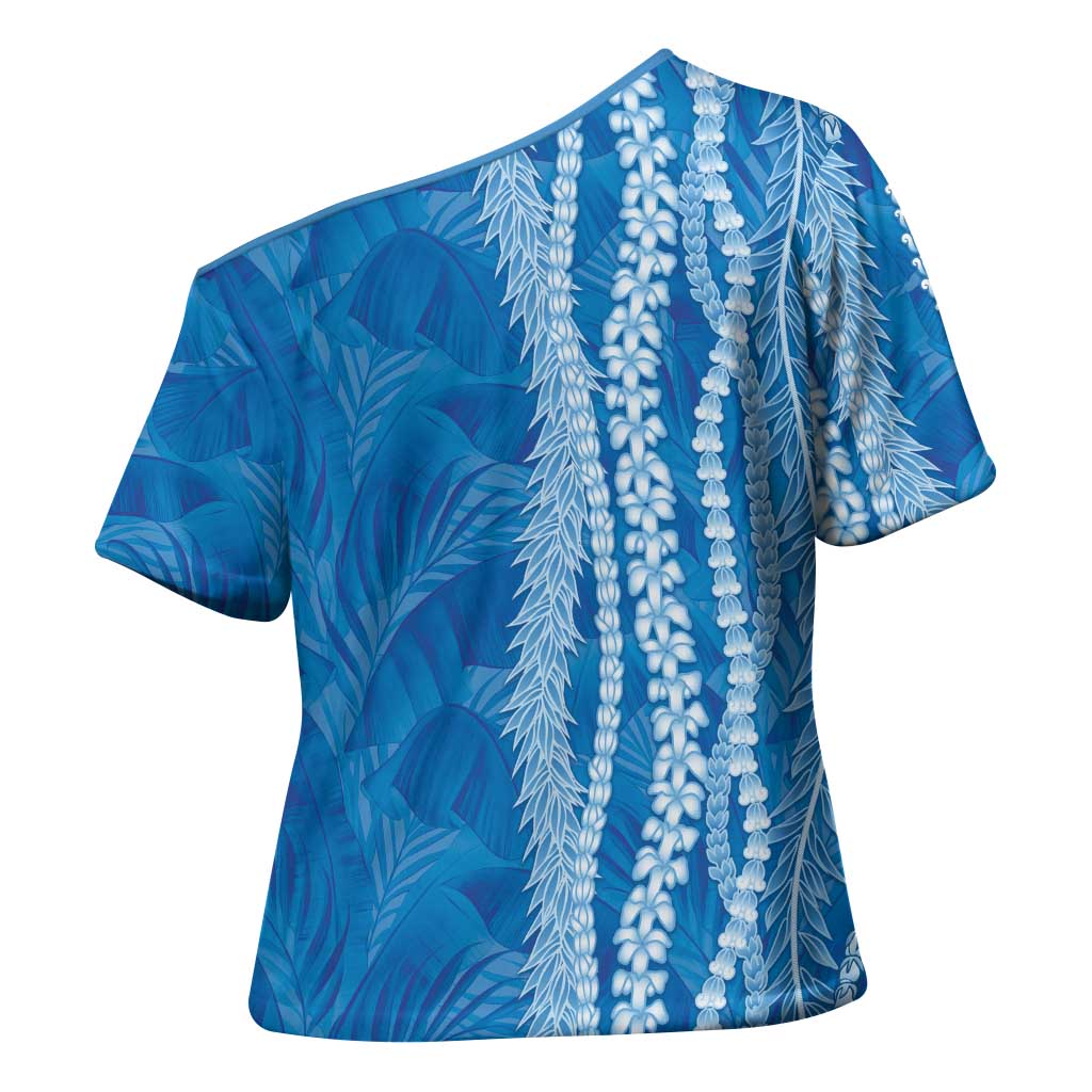 Hawaii Prince Kuhio Cross Shoulder Shirt Blue Hawaiian Lau Maia With Leis LT05 - Polynesian Pride