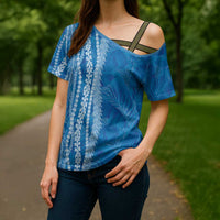 Hawaii Prince Kuhio Cross Shoulder Shirt Blue Hawaiian Lau Maia With Leis LT05 - Polynesian Pride