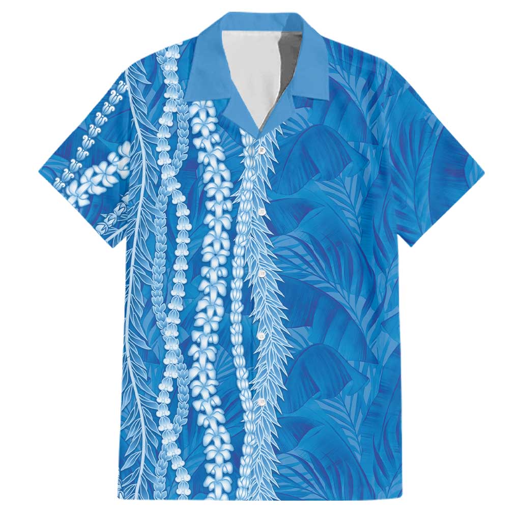 Hawaii Prince Kuhio Family Matching Long Sleeve Bodycon Dress and Hawaiian Shirt Blue Hawaiian Lau Maia With Leis