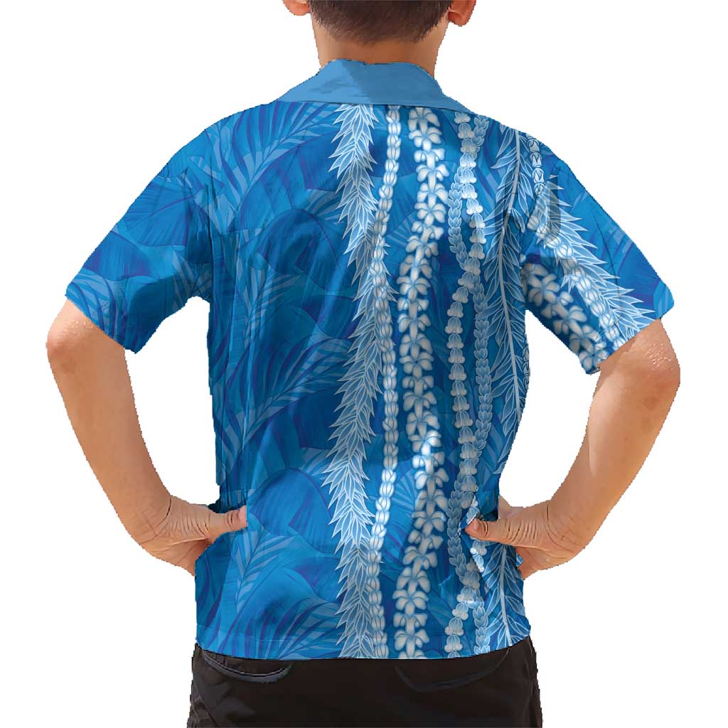 Hawaii Prince Kuhio Family Matching Off The Shoulder Long Sleeve Dress and Hawaiian Shirt Blue Hawaiian Lau Maia With Leis