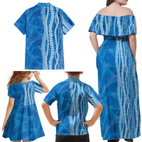 Hawaii Prince Kuhio Family Matching Off Shoulder Maxi Dress and Hawaiian Shirt Blue Hawaiian Lau Maia With Leis