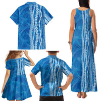Hawaii Prince Kuhio Family Matching Tank Maxi Dress and Hawaiian Shirt Blue Hawaiian Lau Maia With Leis