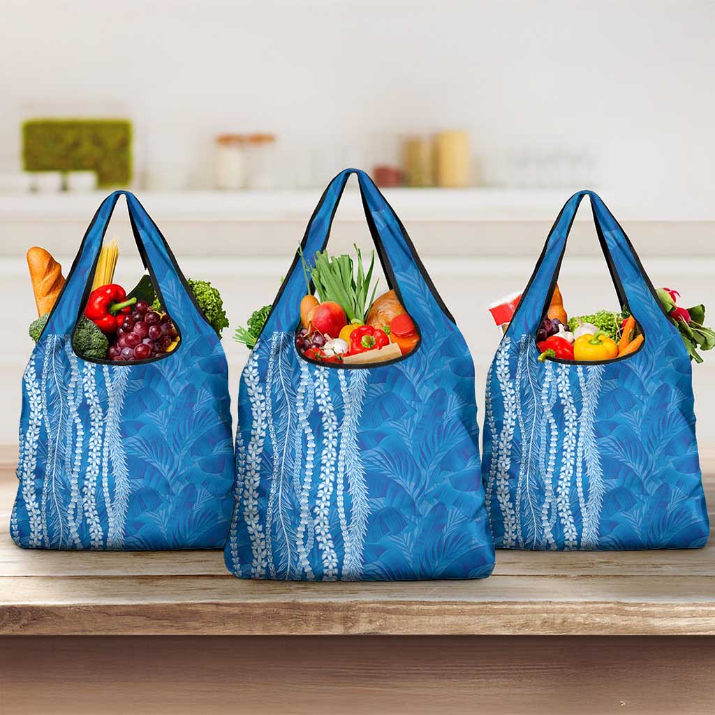 Hawaii Prince Kuhio Grocery Bag Blue Hawaiian Lau Maia With Leis LT05 3-pack One Size Blue - Polynesian Pride