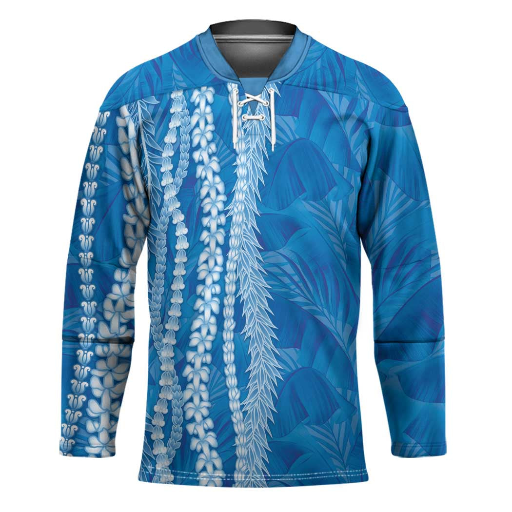 Hawaii Prince Kuhio Hockey Jersey Blue Hawaiian Lau Maia With Leis LT05 Unisex Blue - Polynesian Pride