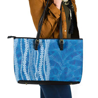 Hawaii Prince Kuhio Leather Tote Bag Blue Hawaiian Lau Maia With Leis LT05 - Polynesian Pride