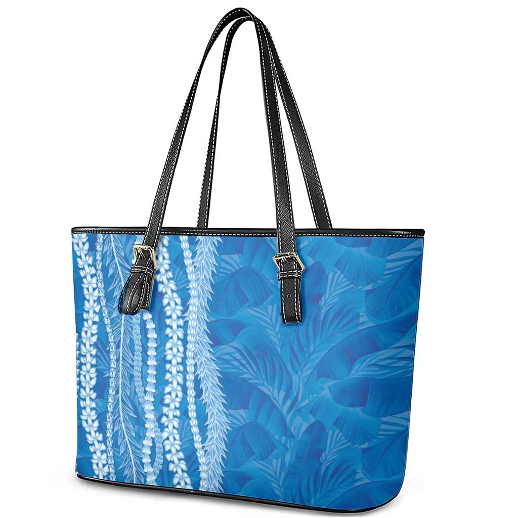 Hawaii Prince Kuhio Leather Tote Bag Blue Hawaiian Lau Maia With Leis LT05 - Polynesian Pride