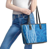 Hawaii Prince Kuhio Leather Tote Bag Blue Hawaiian Lau Maia With Leis LT05 - Polynesian Pride