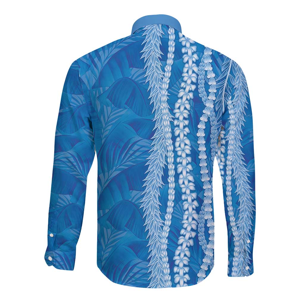 Hawaii Prince Kuhio Long Sleeve Button Shirt Blue Hawaiian Lau Maia With Leis LT05 - Polynesian Pride