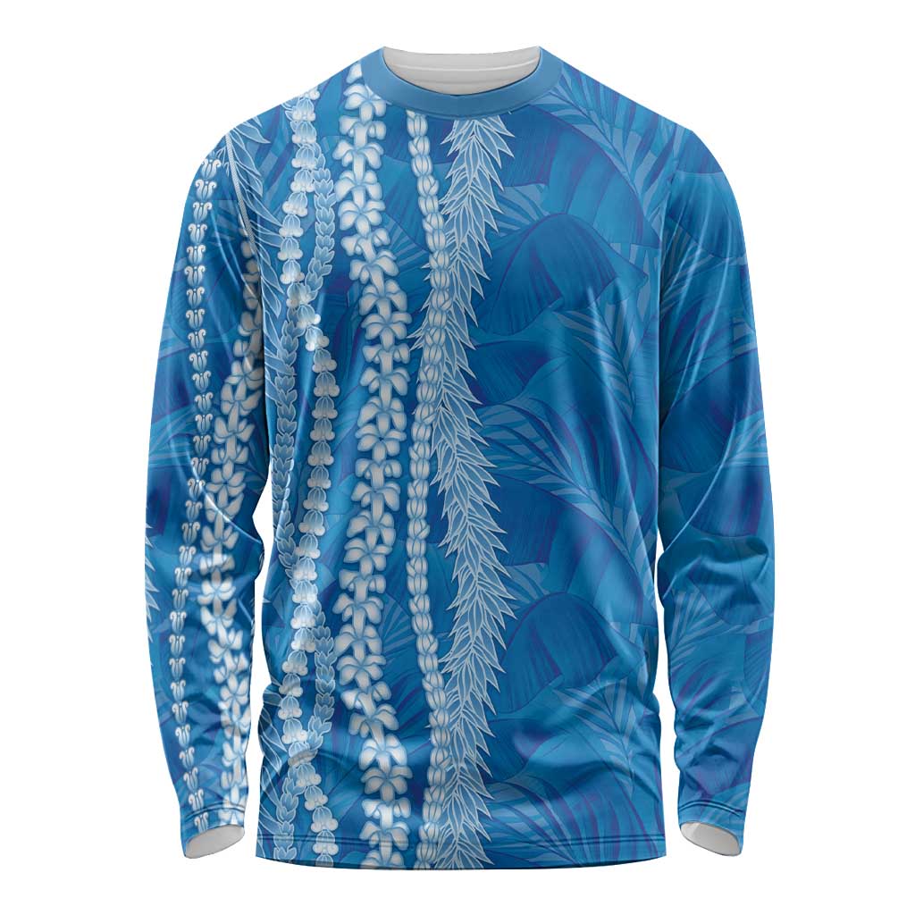 Hawaii Prince Kuhio Long Sleeve Shirt Blue Hawaiian Lau Maia With Leis LT05 Unisex Blue - Polynesian Pride