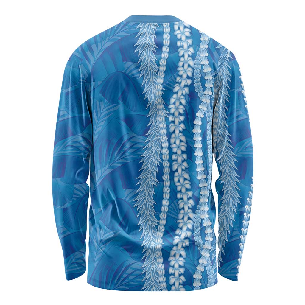 Hawaii Prince Kuhio Long Sleeve Shirt Blue Hawaiian Lau Maia With Leis LT05 - Polynesian Pride