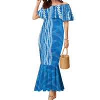 Hawaii Prince Kuhio Mermaid Dress Blue Hawaiian Lau Maia With Leis LT05 Women Blue - Polynesian Pride