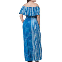 Hawaii Prince Kuhio Off Shoulder Maxi Dress Blue Hawaiian Lau Maia With Leis LT05 - Polynesian Pride