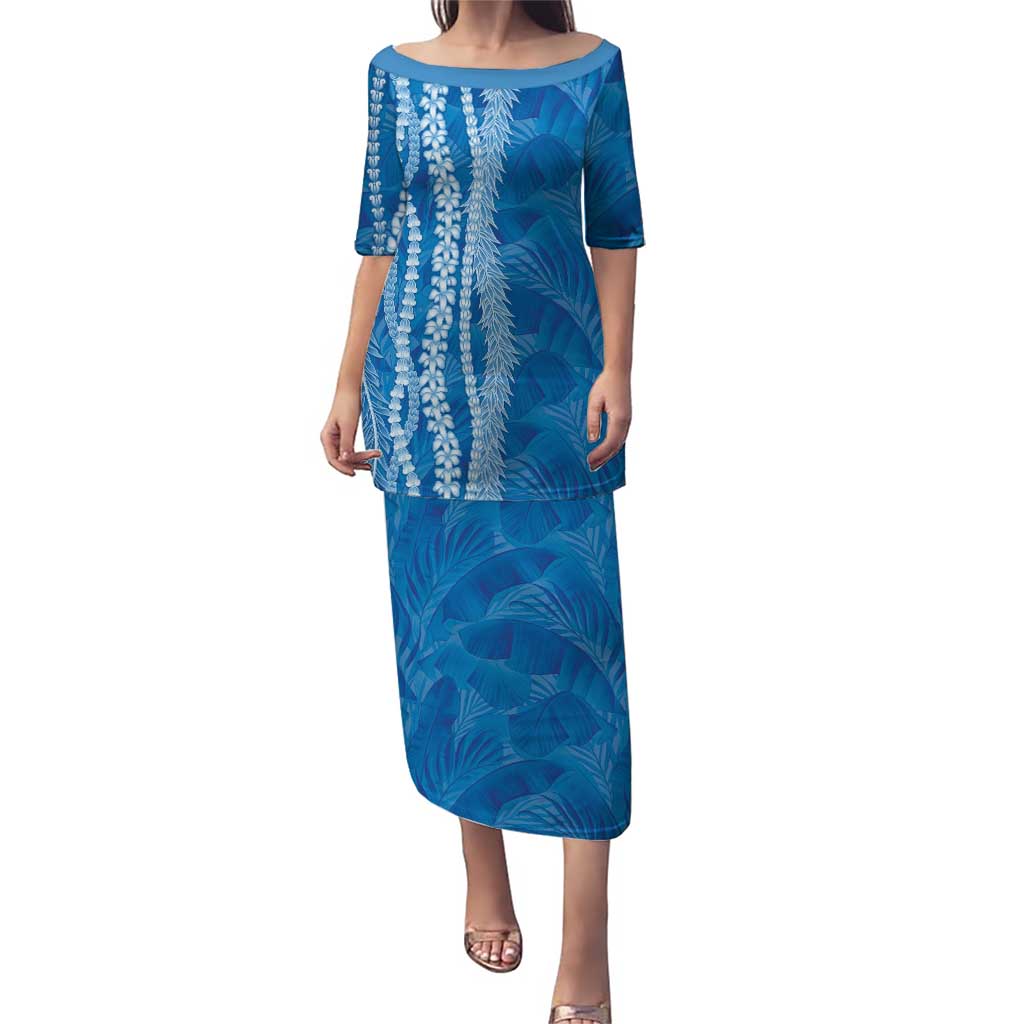 Hawaii Prince Kuhio Puletasi Blue Hawaiian Lau Maia With Leis LT05 Long Dress Blue - Polynesian Pride