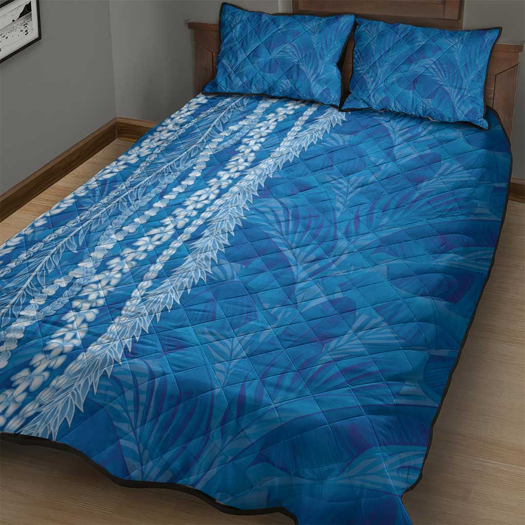 Hawaii Prince Kuhio Quilt Bed Set Blue Hawaiian Lau Maia With Leis LT05 - Polynesian Pride