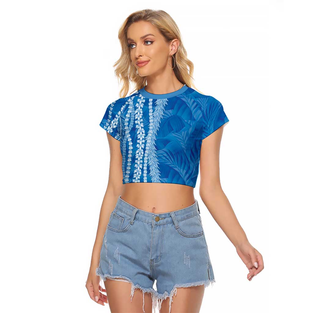 Hawaii Prince Kuhio Raglan Cropped T Shirt Blue Hawaiian Lau Maia With Leis LT05 Female Blue - Polynesian Pride