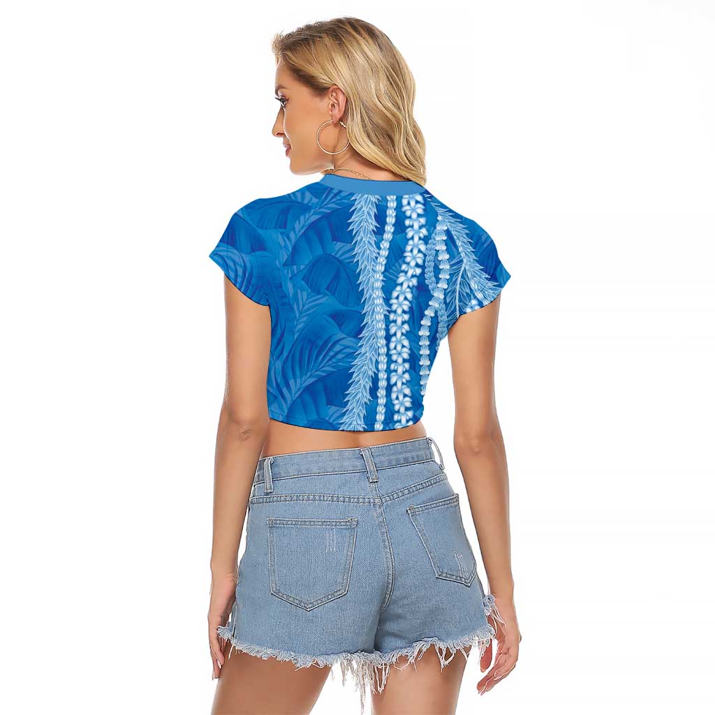 Hawaii Prince Kuhio Raglan Cropped T Shirt Blue Hawaiian Lau Maia With Leis LT05 - Polynesian Pride