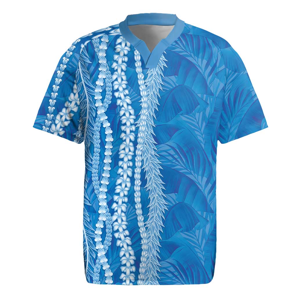 Hawaii Prince Kuhio Rugby Jersey Blue Hawaiian Lau Maia With Leis LT05 Blue - Polynesian Pride
