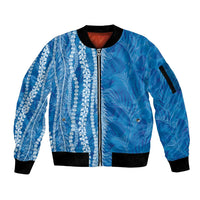Hawaii Prince Kuhio Sleeve Zip Bomber Jacket Blue Hawaiian Lau Maia With Leis LT05 Unisex Blue - Polynesian Pride