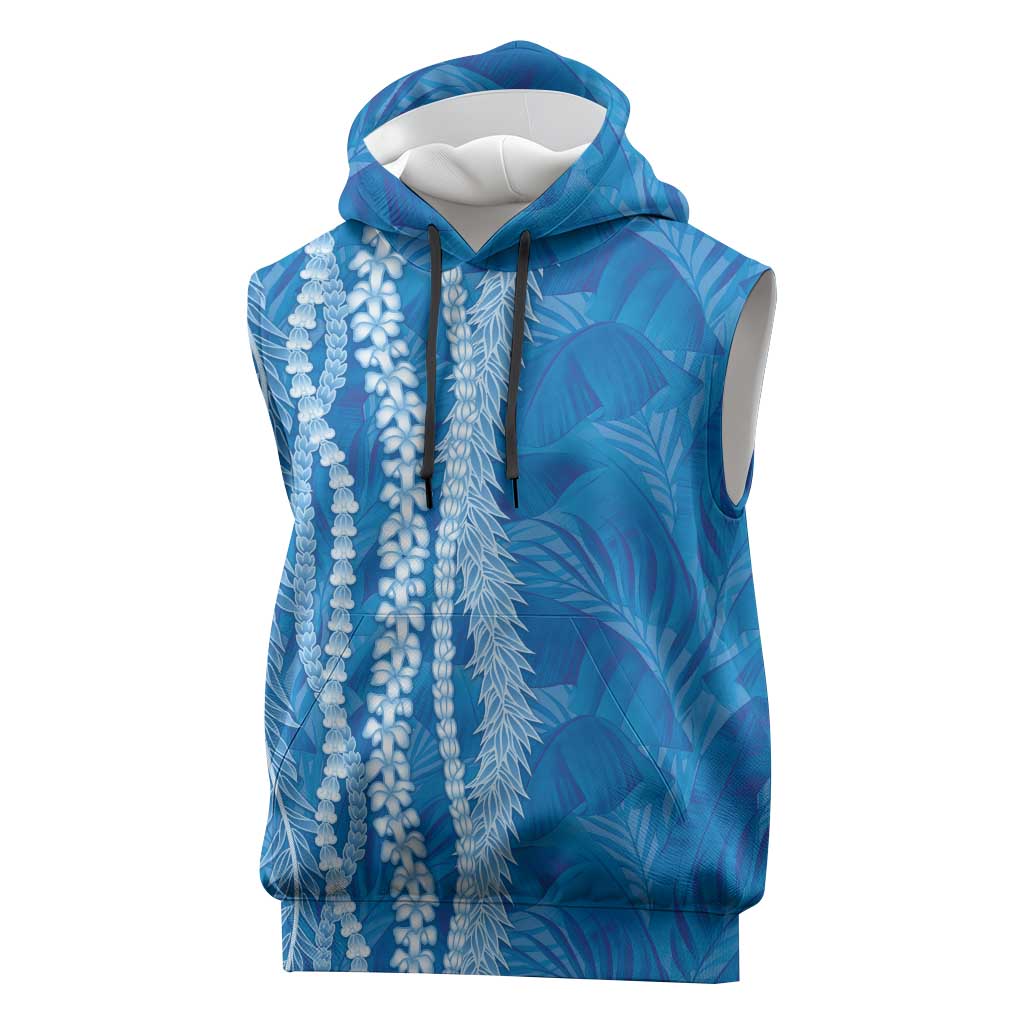 Hawaii Prince Kuhio Sleeveless Hoodie Blue Hawaiian Lau Maia With Leis LT05 Blue - Polynesian Pride