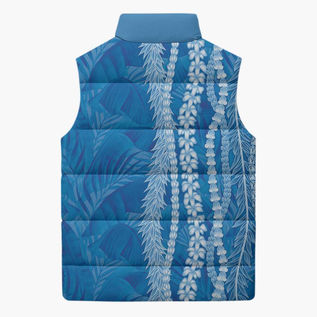 Hawaii Prince Kuhio Sleeveless Puffer Jacket Blue Hawaiian Lau Maia With Leis LT05 - Polynesian Pride