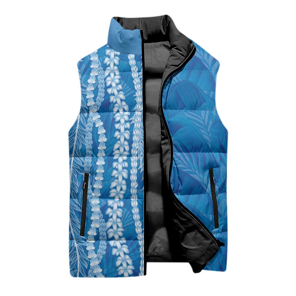 Hawaii Prince Kuhio Sleeveless Puffer Jacket Blue Hawaiian Lau Maia With Leis LT05 - Polynesian Pride
