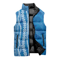 Hawaii Prince Kuhio Sleeveless Puffer Jacket Blue Hawaiian Lau Maia With Leis LT05 - Polynesian Pride
