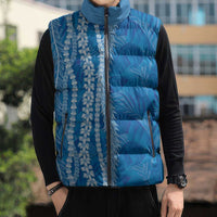 Hawaii Prince Kuhio Sleeveless Puffer Jacket Blue Hawaiian Lau Maia With Leis LT05 - Polynesian Pride