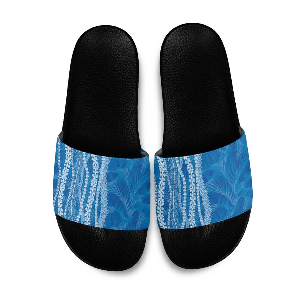 Hawaii Prince Kuhio Slide Sandals Blue Hawaiian Lau Maia With Leis LT05 Blue - Polynesian Pride