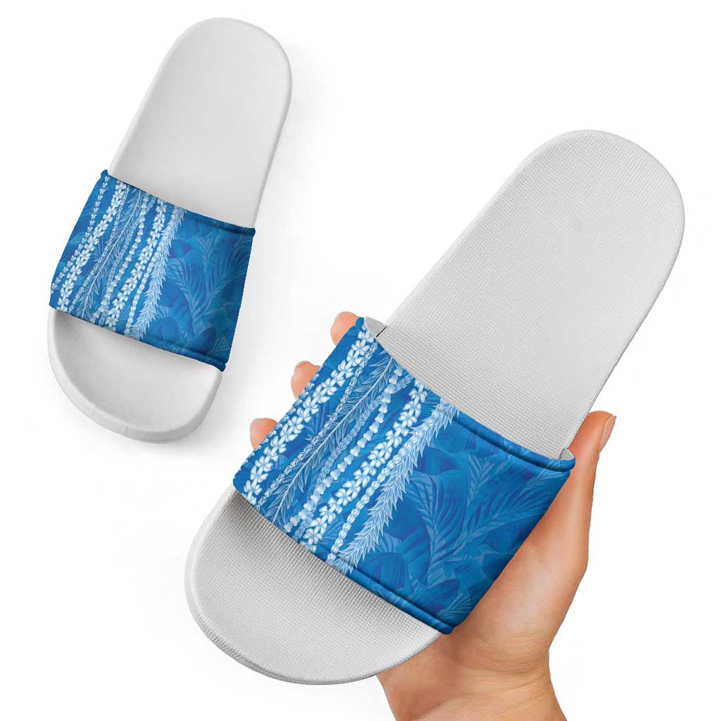 Hawaii Prince Kuhio Slide Sandals Blue Hawaiian Lau Maia With Leis LT05 - Polynesian Pride