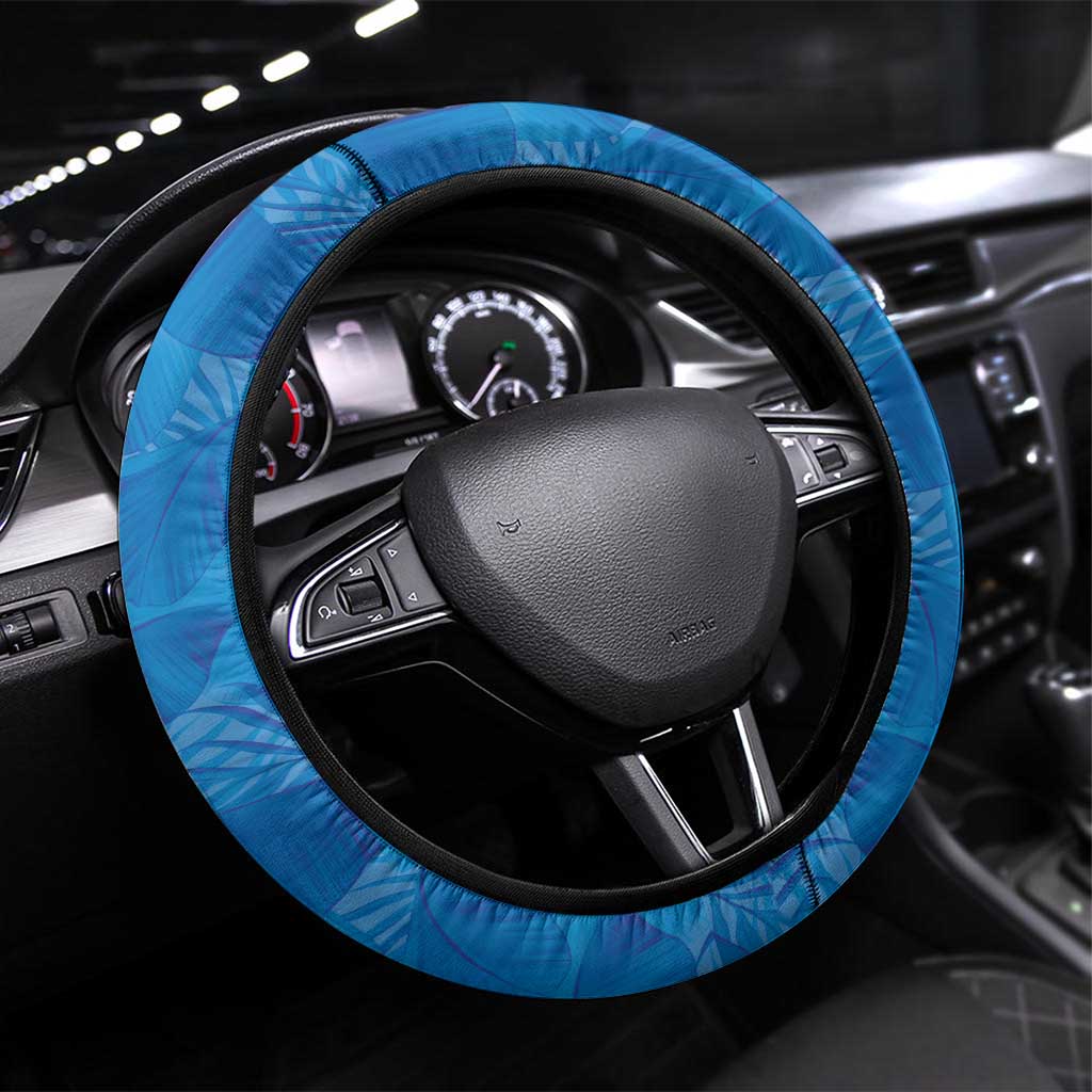 Hawaii Prince Kuhio Steering Wheel Cover Blue Hawaiian Lau Maia With Leis LT05 Universal Fit Blue - Polynesian Pride