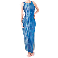 Hawaii Prince Kuhio Tank Maxi Dress Blue Hawaiian Lau Maia With Leis LT05 Women Blue - Polynesian Pride