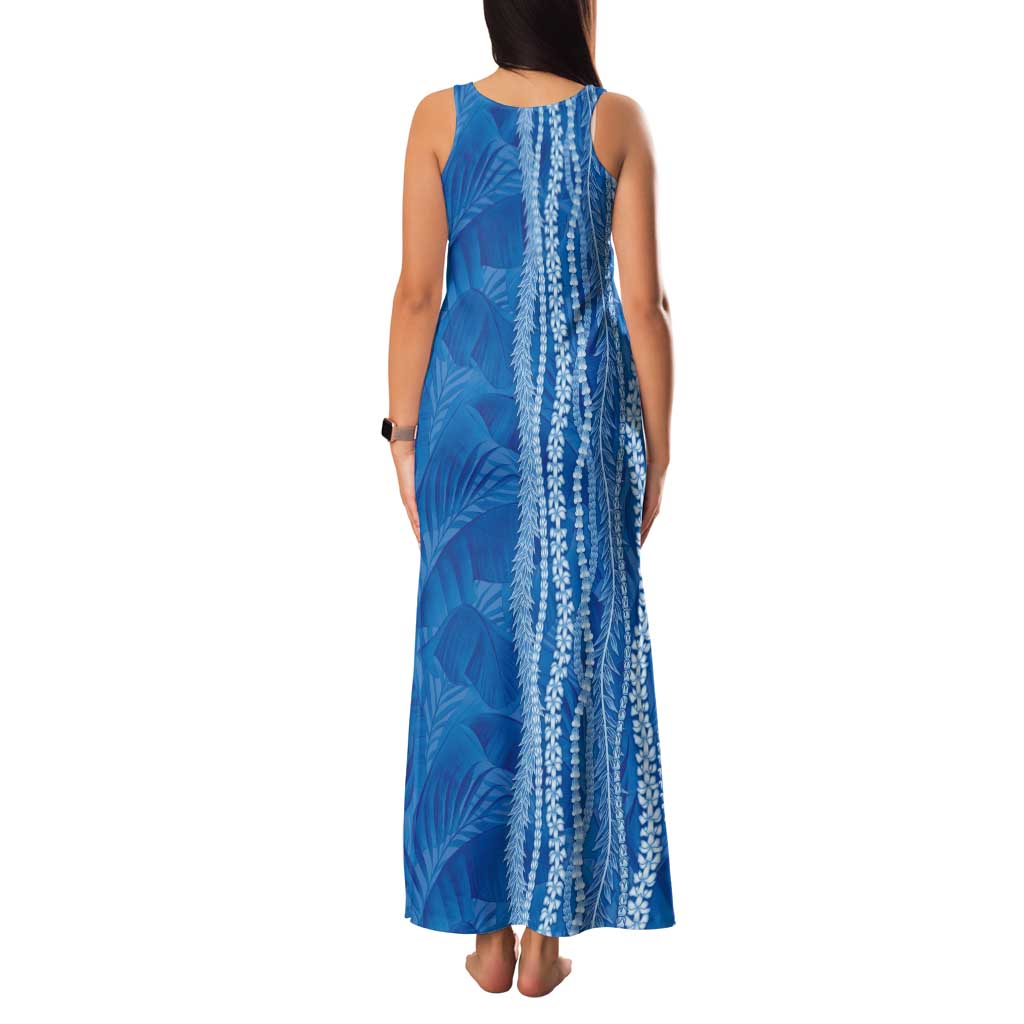 Hawaii Prince Kuhio Tank Maxi Dress Blue Hawaiian Lau Maia With Leis LT05 - Polynesian Pride