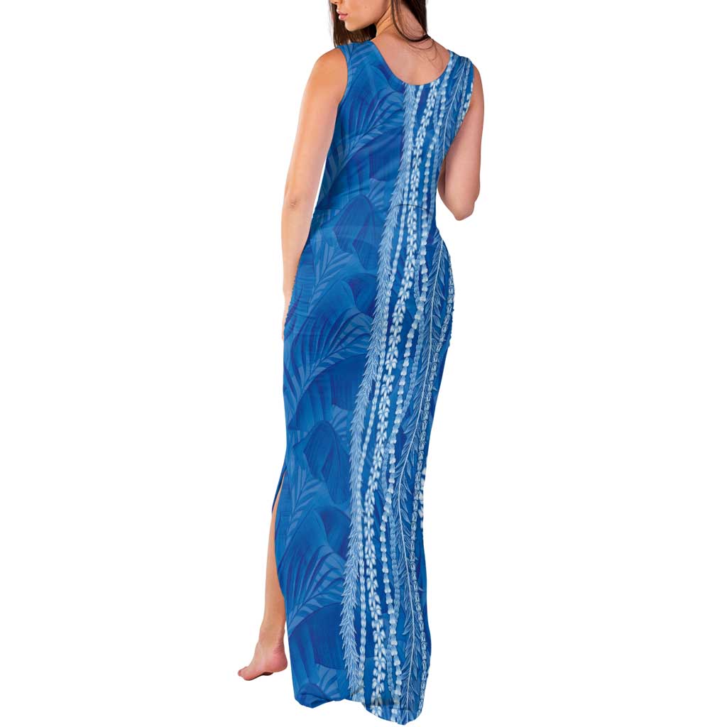 Hawaii Prince Kuhio Tank Maxi Dress Blue Hawaiian Lau Maia With Leis LT05 - Polynesian Pride