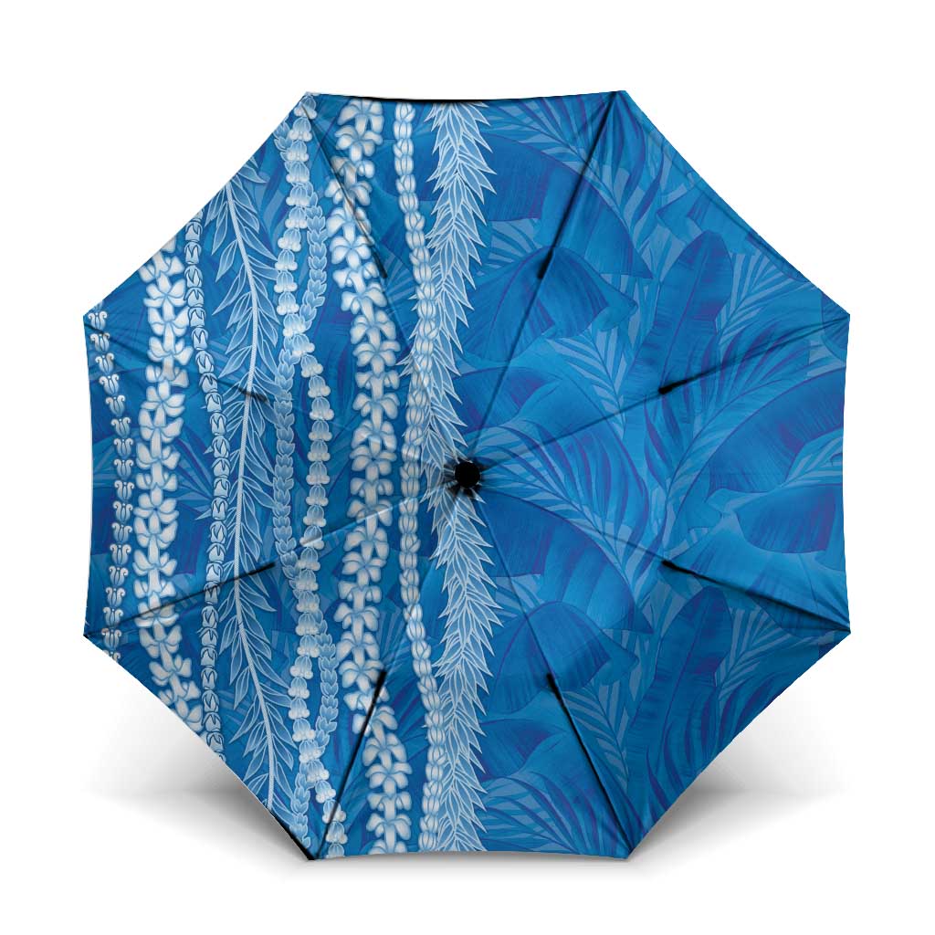Hawaii Prince Kuhio Umbrella Blue Hawaiian Lau Maia With Leis LT05 One Size Folded 11.42 inch Opened Diameter 37.4 inch Blue - Polynesian Pride