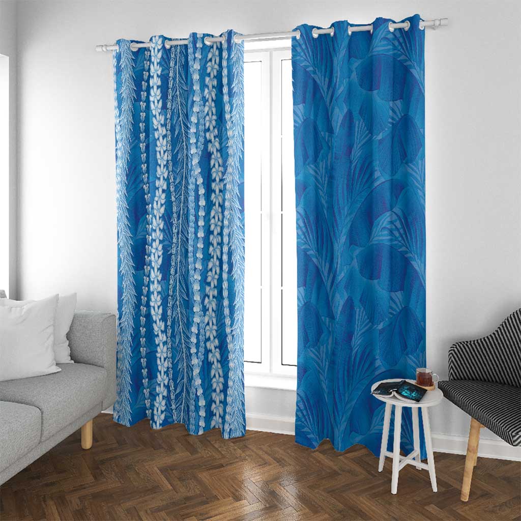 Hawaii Prince Kuhio Window Curtain Blue Hawaiian Lau Maia With Leis LT05 With Grommets Blue - Polynesian Pride