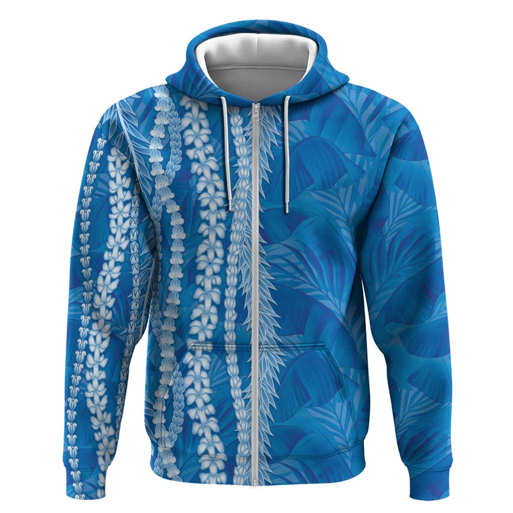 Hawaii Prince Kuhio Zip Hoodie Blue Hawaiian Lau Maia With Leis LT05 Zip Hoodie Blue - Polynesian Pride